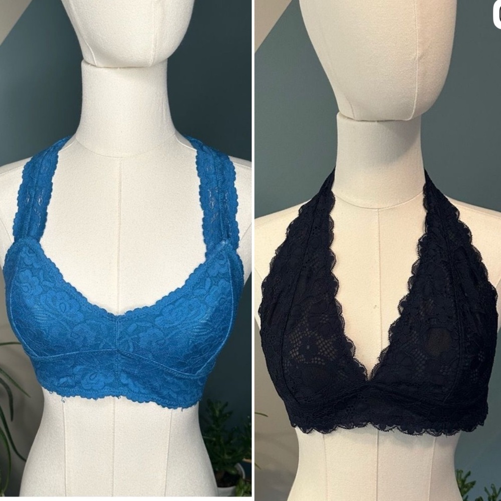 Free People Lace Bralette Set — Teal Racerback + Navy Halter | S + M - Picture 2 of 8